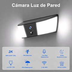 Cámara Solar Exterior 2K con Luz LED, Batería 5200 mAh y Detección PIR