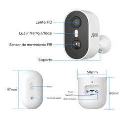 Cámara WiFi Exterior 2K a Batería con Detección PIR