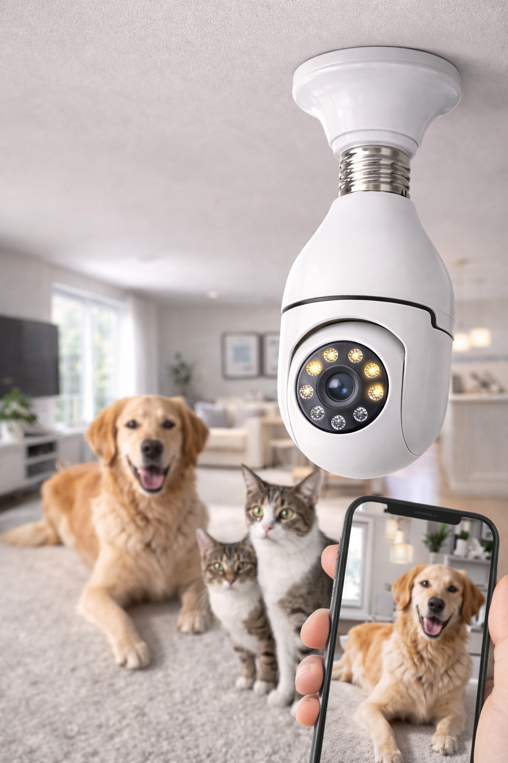 Cámara WiFi Tipo Bombilla 360° con Rosca E27 y Visión Nocturna