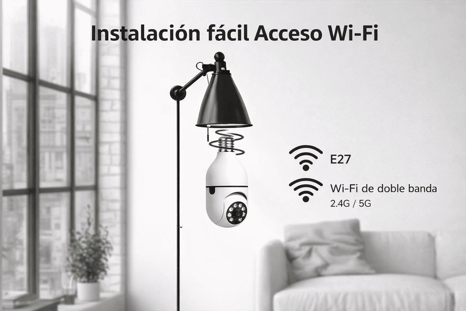 Cámara WiFi Tipo Bombilla 360° con Rosca E27 y Visión Nocturna