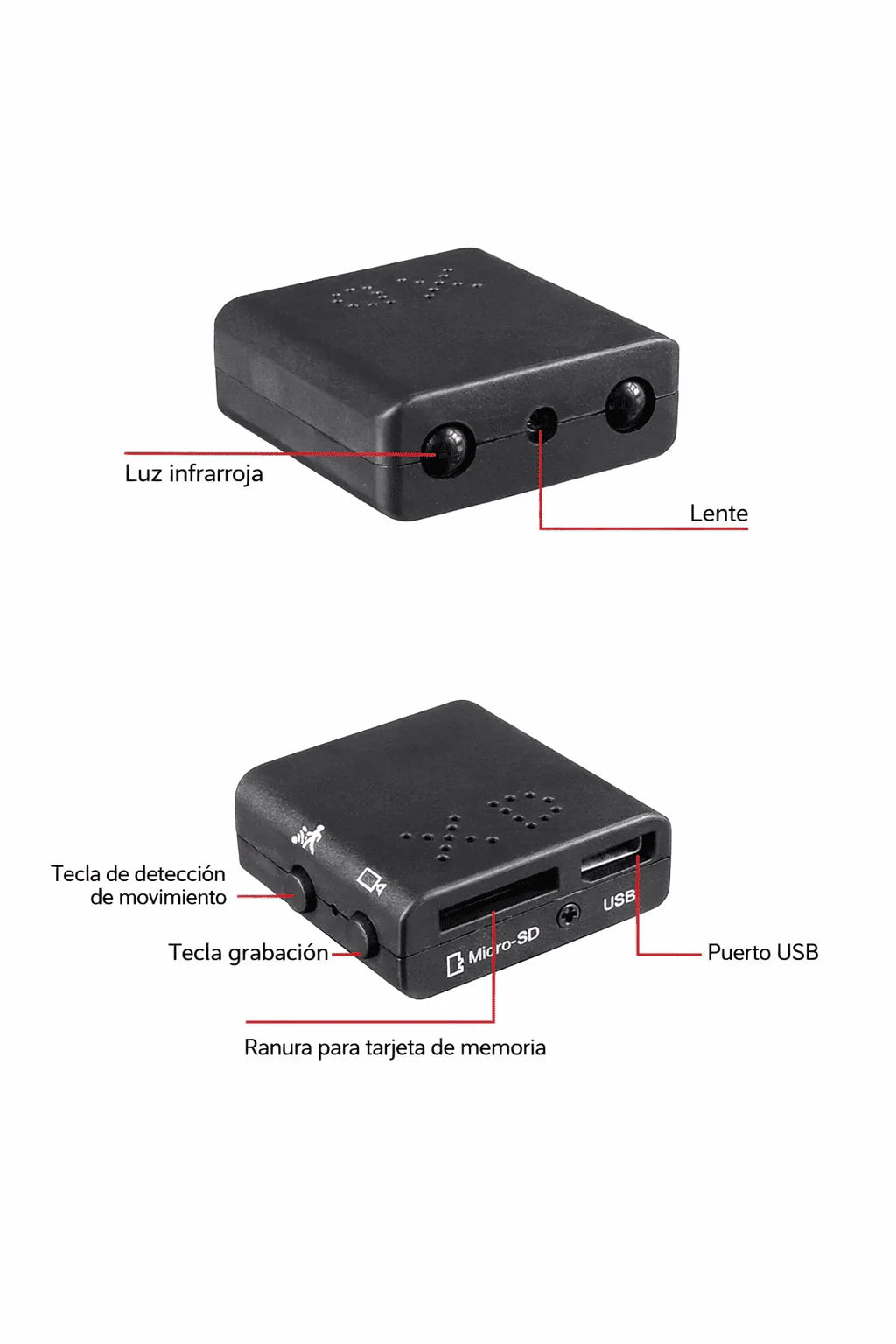 Mini Cámara Interior grabación 1080p con Visión Nocturna y Detección de Movimiento