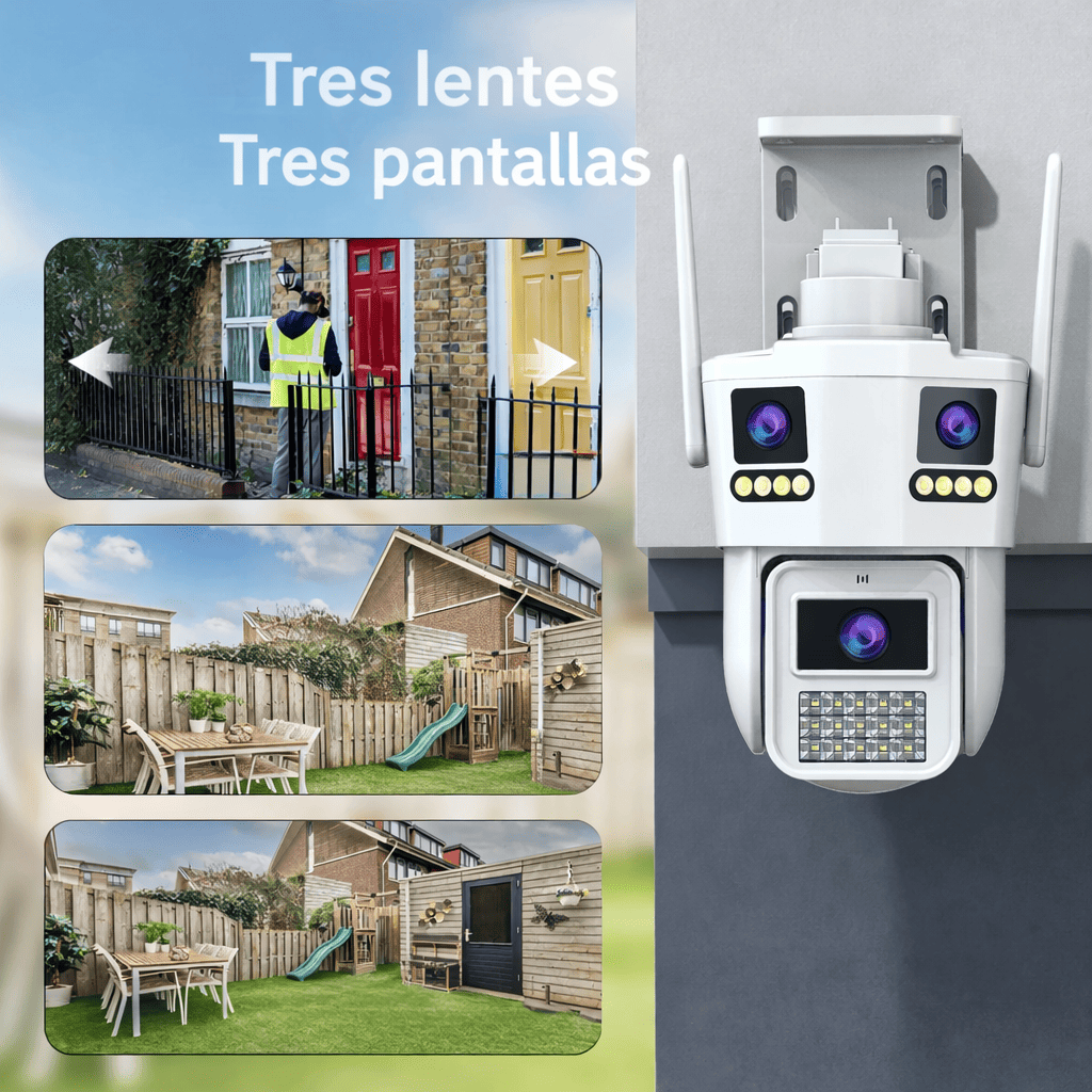 Cámara de Seguridad 3 Lentes WiFi Exterior con Seguimiento Automático y Visión Nocturna