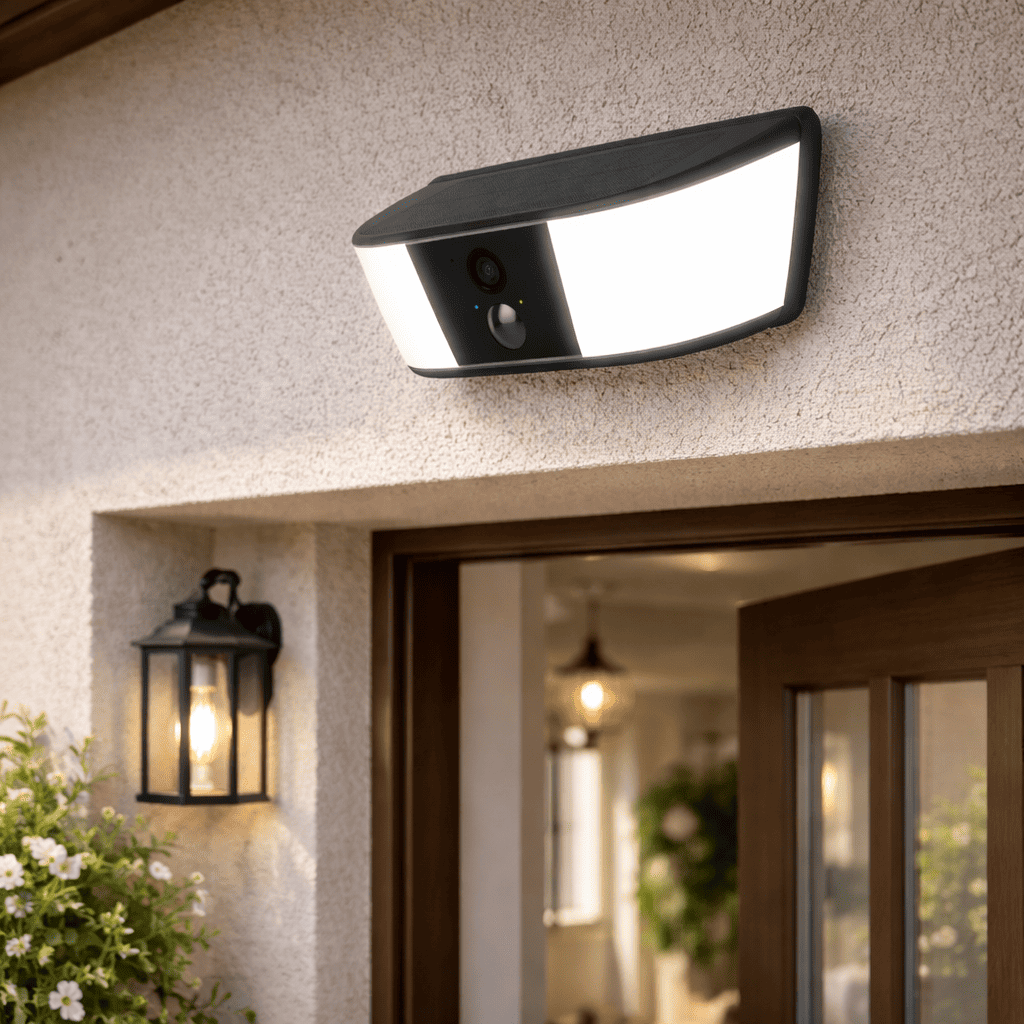 Cámara Solar Exterior 2K con Luz LED, Batería 5200 mAh y Detección PIR