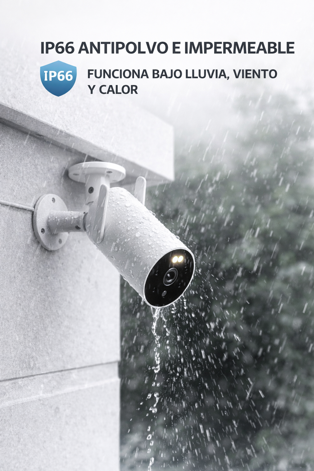 Cámara de Vigilancia Exterior 2K IP66 con Luz LED, Detección Humana y Visión Nocturna en Color